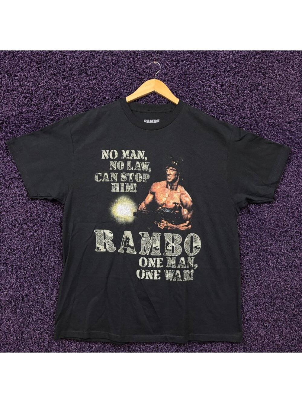 Rambo No Man No Law Can Stop Him War Film Promo T-Shirt XL